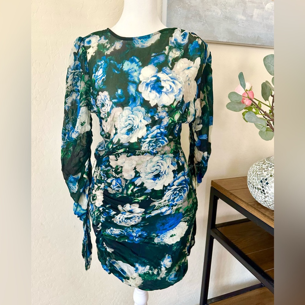 NWT Zara Floral Long Sleeve Mini dress - Picture 2 of 5